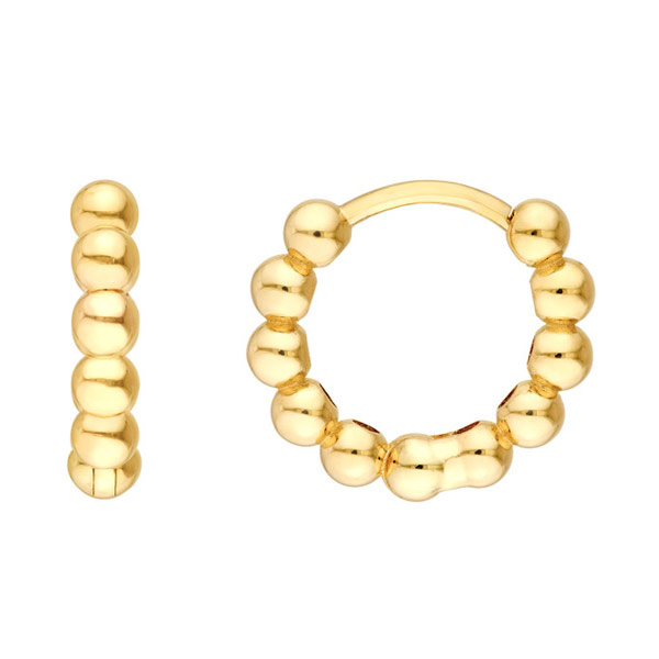14k Yellow Gold Bead Huggie Hoop Earrings