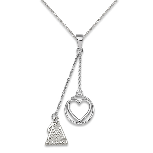 Sterling Silver Miami Marlins Beloved Heart Necklace