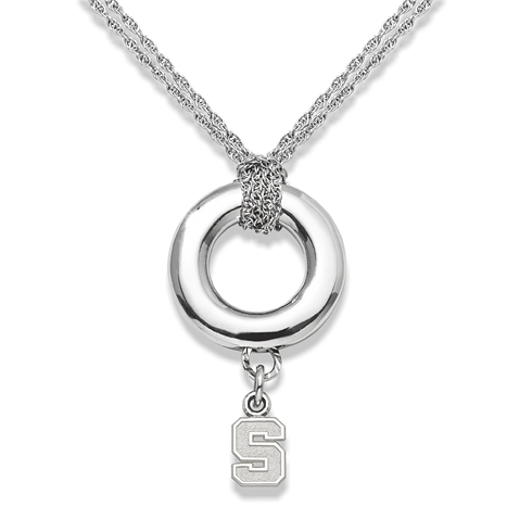 Sterling Silver 16in Michigan State University Halo Necklace