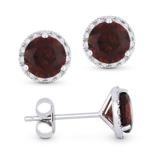 14k Yellow Gold 2.2 ct tw Garnet and Diamond Halo Stud Earrings AA Quality
