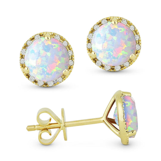 14k Yellow Gold 1.38 ct tw Ethiopian Opal and Diamond Halo Stud Earrings AA Quality