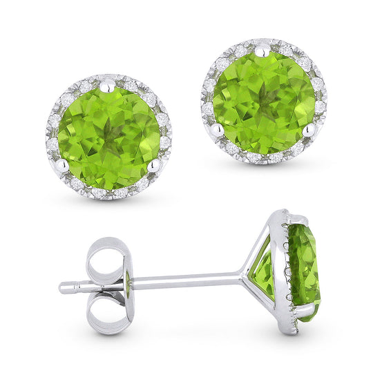 14k Yellow Gold 1.9 ct tw Peridot and Diamond Halo Stud Earrings AA Quality