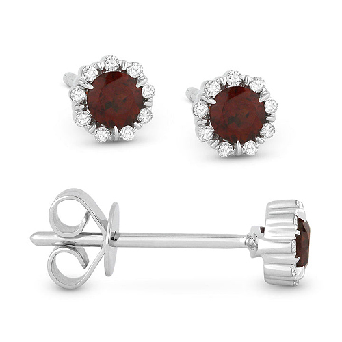 14k Yellow Gold 0.28 ct tw Garnet and Diamond Halo Stud Earrings