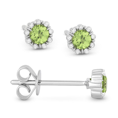 14k Yellow Gold 0.26 ct tw Peridot and Diamond Halo Stud Earrings AA Quality