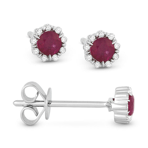 14k Yellow Gold 0.26 ct tw Ruby Stud and Diamond Halo Earrings