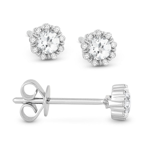14k White Gold 0.22 ct tw White Topaz and Diamond Halo Stud Earrings AA Quality