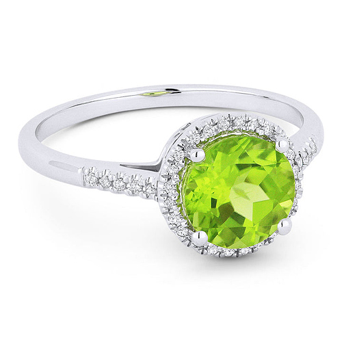14k White Gold Peridot and Diamond Halo Ring