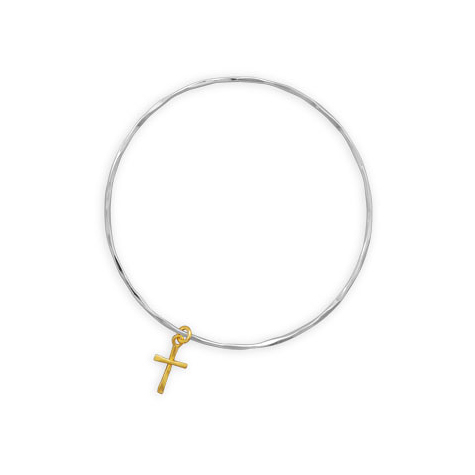 Sterling Silver Bangle with 14kt Gold Plated Cross