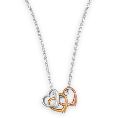Sterling Silver 16in Three Tone Hearts Necklace