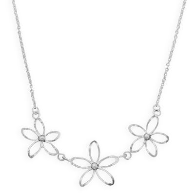 Sterling Silver Diamond Cut Flower Necklace