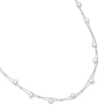 Sterling Silver 16in Double Strand Freshwater Cultured Pearl Necklace