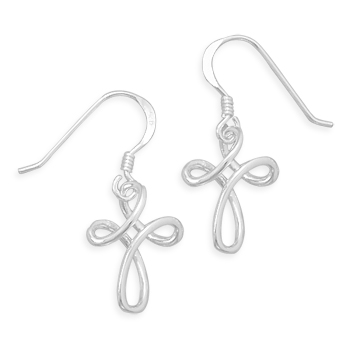 Sterling Silver Woven Cross French Wire Earrings