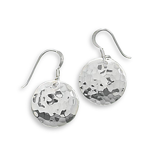 Sterling Silver Round Hammered French Wire Earrings