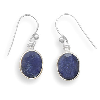 Sterling Silver Oval Rough-cut Sapphire French Wire Earrings