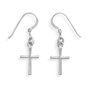 Sterling Silver Cross French Wire Earrings