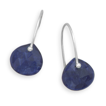 Sterling Silver Pear Rough-cut Sapphire French Wire Earrings