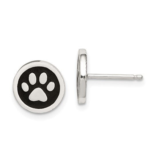 Sterling Silver Enamel Paw Print Stud Earrings