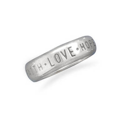 Sterling Silver 5mm Faith Love Hope Ring