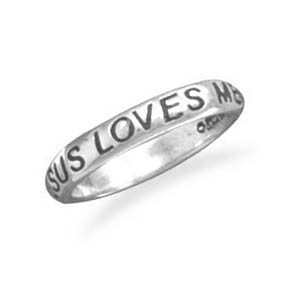 Sterling Silver 3mm Jesus Loves Me Ring