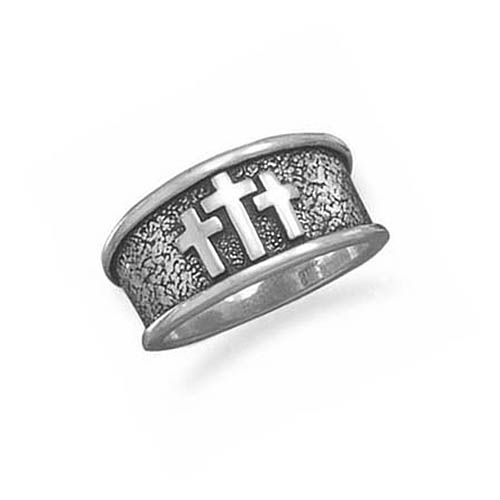 Sterling Silver Antiqued Three Cross Ring