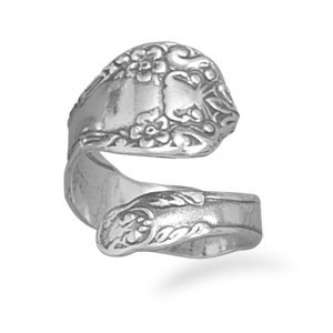 Sterling Silver Oxidized Floral Spoon Ring
