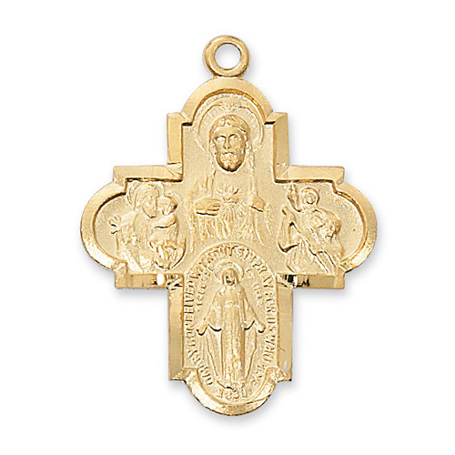 Gold-Plated Sterling Silver 1 3/8in Four Way Medal & 24in Chain