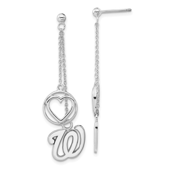 Sterling Silver Washington Nationals Beloved Heart Earrings