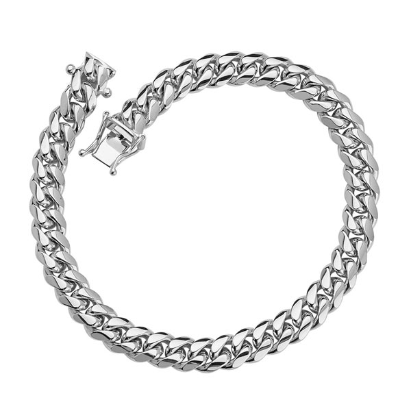 14k White Gold 8in Solid Miami Cuban Link Bracelet 7.7mm Wide
