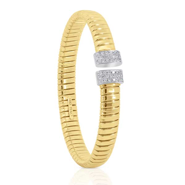 18k Yellow Gold .32 ct tw Diamond Tubogas Flexible Cuff Bangle Bracelet