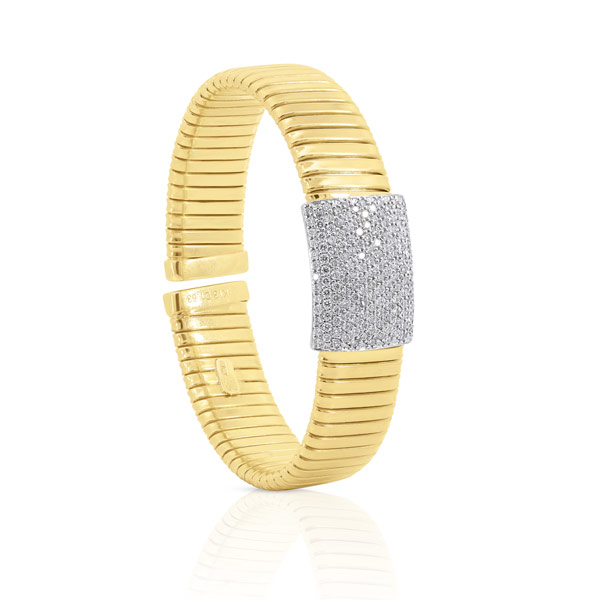 18k Yellow Gold 1.6 ct tw Diamond Tubogas Flexible Cuff Bangle Bracelet