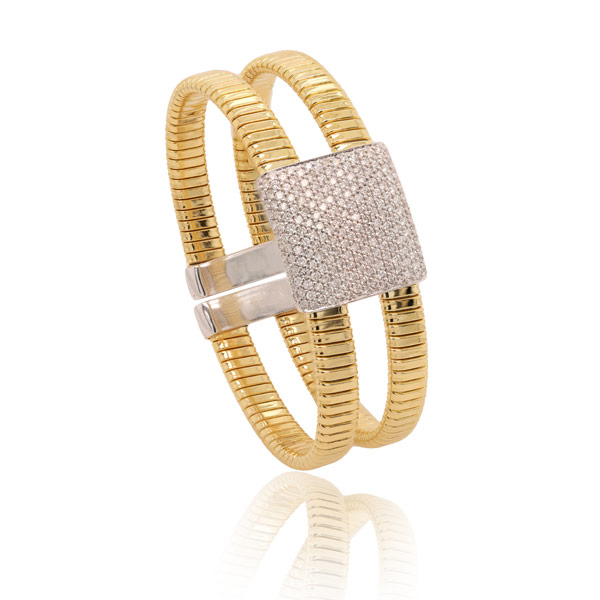 18k Yellow Gold 2.1 ct tw Diamond Split Cuff Bangle Bracelet