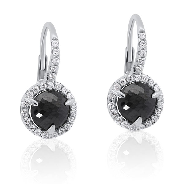 18k White Gold 2.48 ct tw Rose-cut Black Diamond Dangle Earrings with White Diamond Accents