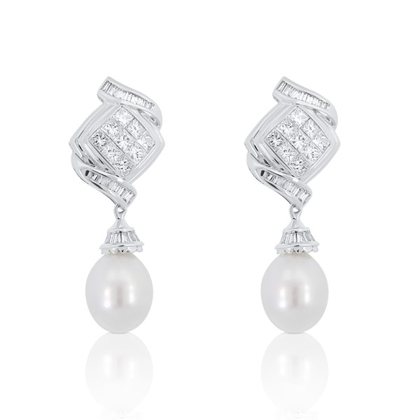 18k White Gold South Sea Pearl and Diamond Earrings