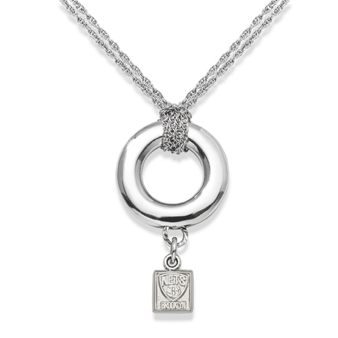 Sterling Silver 16in Brooklyn Nets Halo Necklace