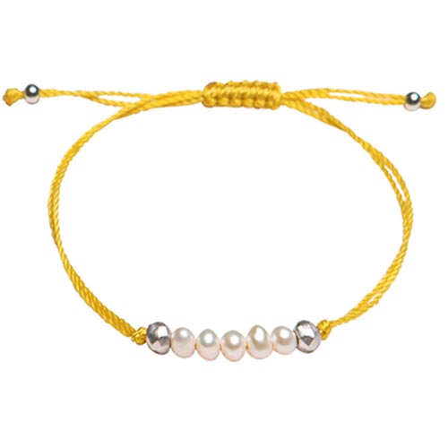 Sterling Silver Cultured Freshwater Pearl Yellow Thread Bracelet