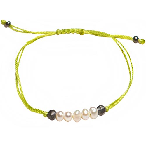 Sterling Silver Cultured Freshwater Pearl Lime Green Thread Bracelet