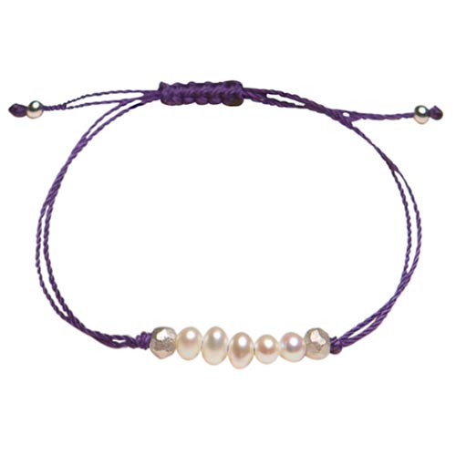 Sterling Silver Cultured Freshwater Pearl Purple Thread Bracelet