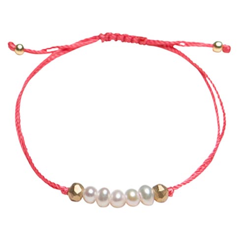 Sterling Silver Cultured Freshwater Pearl Pink Thread Bracelet