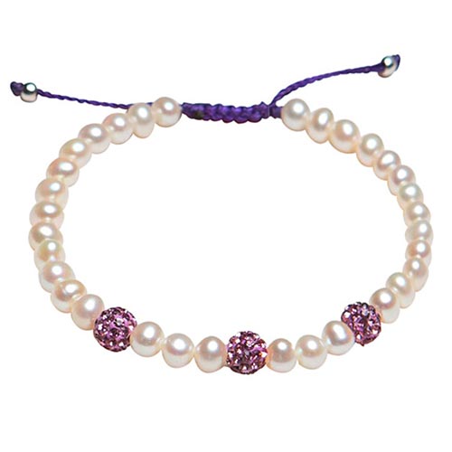 Sterling Silver Cultured Freshwater Pearl and Purple Bead Bracelet
