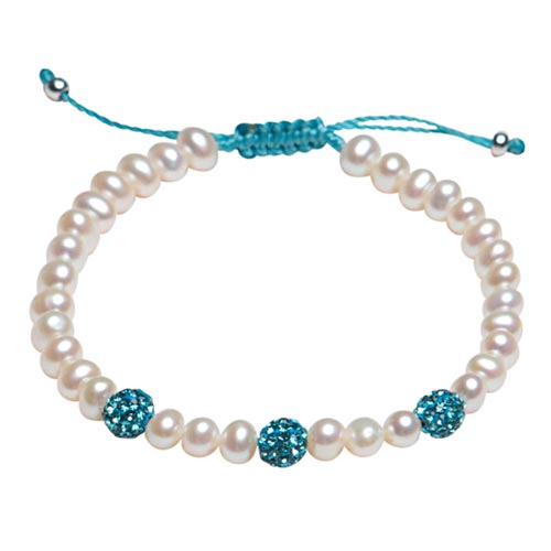 Sterling Silver Cultured Freshwater Pearl and Aquamarine Bead Bracelet