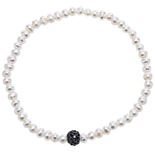 Cultured Freshwater Pearl Bracelet with Black Fireball Bead Accent