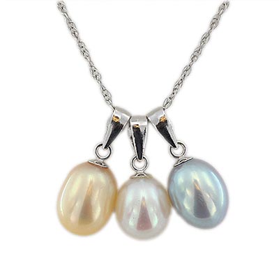 Sterling Silver Multi-colored Cultured Freshwater Pearl Trio Necklace