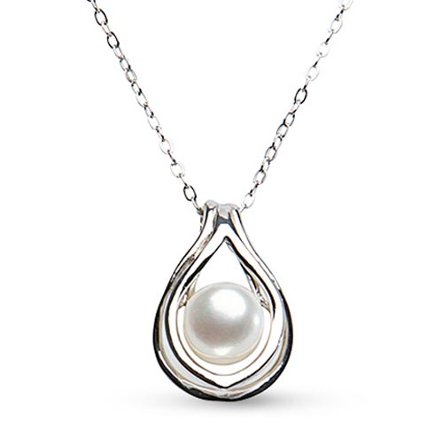 Sterling Silver Cultured Freshwater Pearl Open Teardrop Necklace