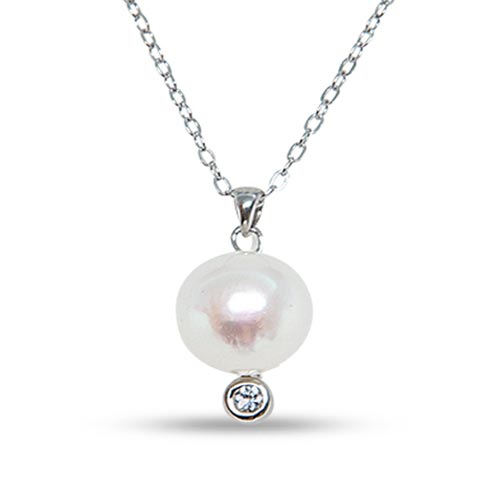 Sterling Silver Cultured Freshwater Pearl White Sapphire Necklace