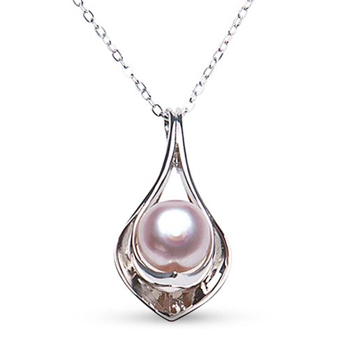 Sterling Silver Pink Cultured Freshwater Pearl Open Teardrop Necklace