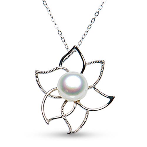 Sterling Silver Cultured Freshwater Pearl Open Flower Necklace 81W58365FJ