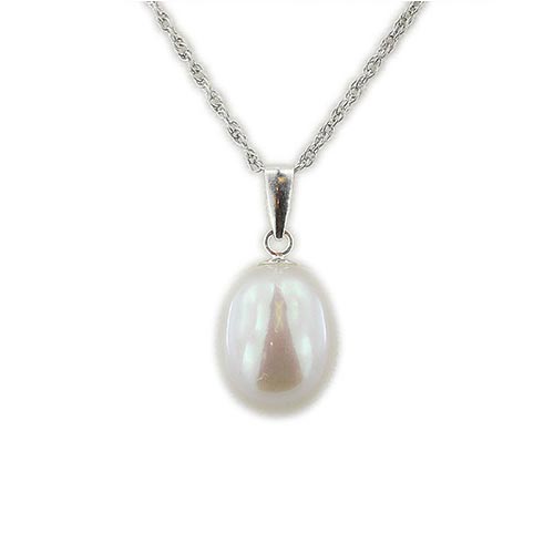 Sterling Silver Single 9mm Cultured Freshwater Pearl Drop Necklace