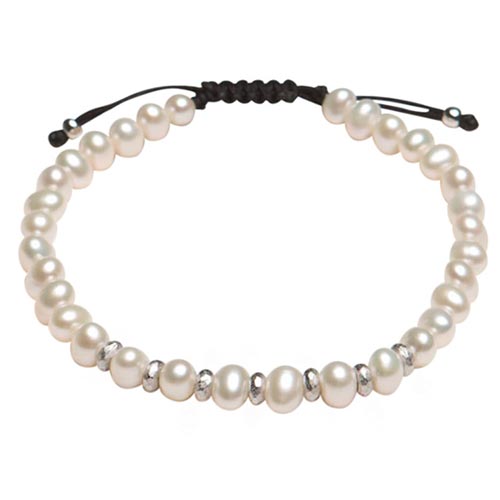 Black Thread Oblong Cultured Freshwater Pearl Bracelet Gray Spacers