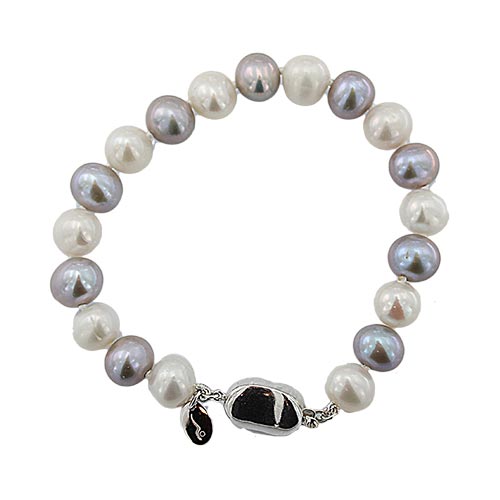 Sterling Silver Near Round Two-tone Cultured Freshwater Pearl Bracelet