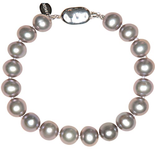 Sterling Silver Near Round Gray Cultured Freshwater Pearl Bracelet